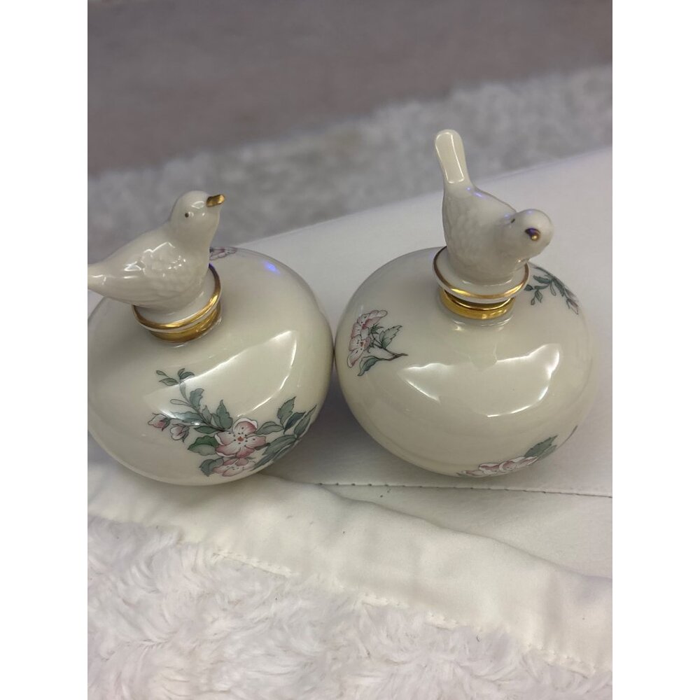 Lenox Serenade™ Porcelain Perfume Bottles  Pair Bird Stoppers, 24k Gold Trim,USA - Picture 14 of 15